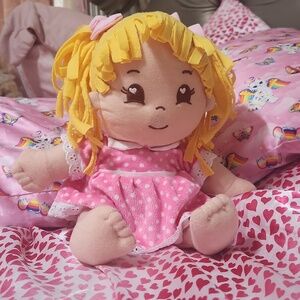 Adora Softies 13" Plush Baby Doll - Yellow Yarn Hair & Pink Polka Dot Dress